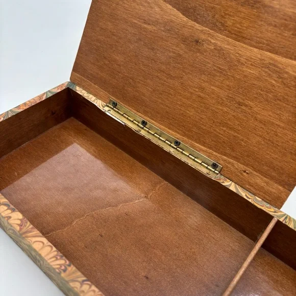 Vintage Il Papiro Firenze Marbled Peacock Paper Woodblock Desk Organizer
